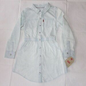 Levi's Girl's XS Chambray Button Down Long Sleeve Dress Pearl Blue